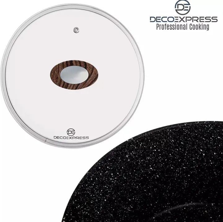 Granite%20Coating%20Forged%20Aluminum%20Non%20Stick%20Casserole%20with%20Glass%20Lid%2026/28%20cm%20with%20Bakelite%20Wood%20Effect%20Handle,%20Prime%20Quality%20Cookware%20induction%20cooker%20-%20Image%202