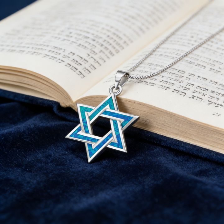 Blue%20Fire%20Opal%20Star%20of%20David%20Pendant%20Necklace,White%20K%20Plated%20Jewish%20Jewelry,Unisex%20Judaica%20,Healing%20Crystal%20Choker%20%20for%20-%20Image%203