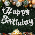 Happy Birthday Banner, Black/Gold/Silver/Purple/Rose Gold Party Background Decoration Supplies.