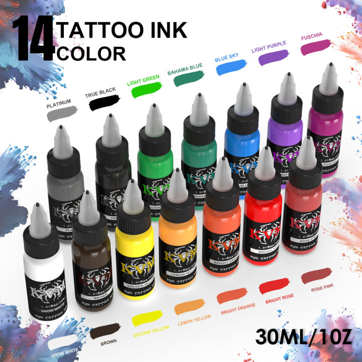 14Colors 1/oz Tattoo Ink Pigment Body Color Drawing Art Tattoo Ink Semi ...