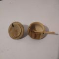 wooden solt pot with spoon handicraft salt pot 3". 