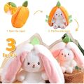 Bunny Plush Doll Toy Pillow, Reversible Carrot Strawberry Bunny Stuffed Animal with Zipper, Cute Rabbit Decoration for Kids. 
