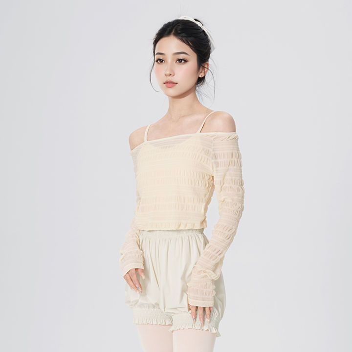 Ballet%20Top%20Women%20Ruffle%20Sleeve%20Dance%20Shirt%20Summer%20Cropped%20Fitted%20Dancewear%20-%20Image%203