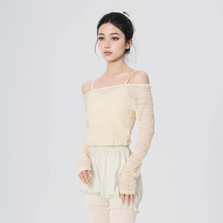 Ballet%20Top%20Women%20Ruffle%20Sleeve%20Dance%20Shirt%20Summer%20Cropped%20Fitted%20Dancewear%20-%20Image%203