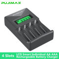 PUJIAMX AA/AAA Rechargeable Battery Charger LCD Display Portable Adapter USB Cable TypeC Batteries Interface Fast Charging Tool. 