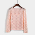 Women's form-fitting long-sleeved lace blouse with a feminine silhouette plus size clothing. 