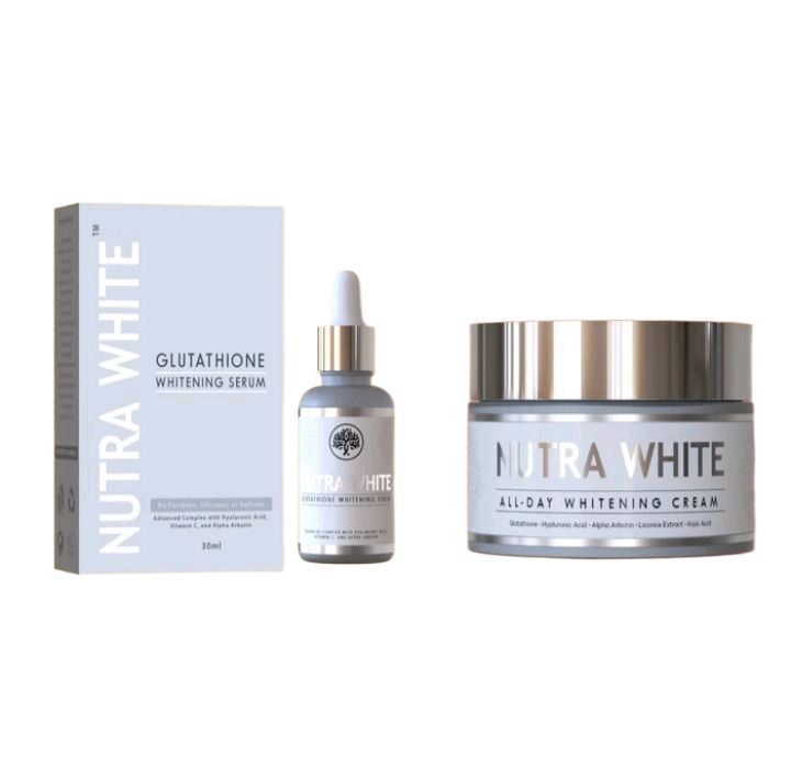 NUTRA WHITE ALL-DAY WHITENING CREAM + SERUM

Glutathione Alpha Arbutin Vitamin C Niacinamide  Hyaluronic acid Licorice extract Aloe vera Kojic Acid  Vitamin E Shea butter.