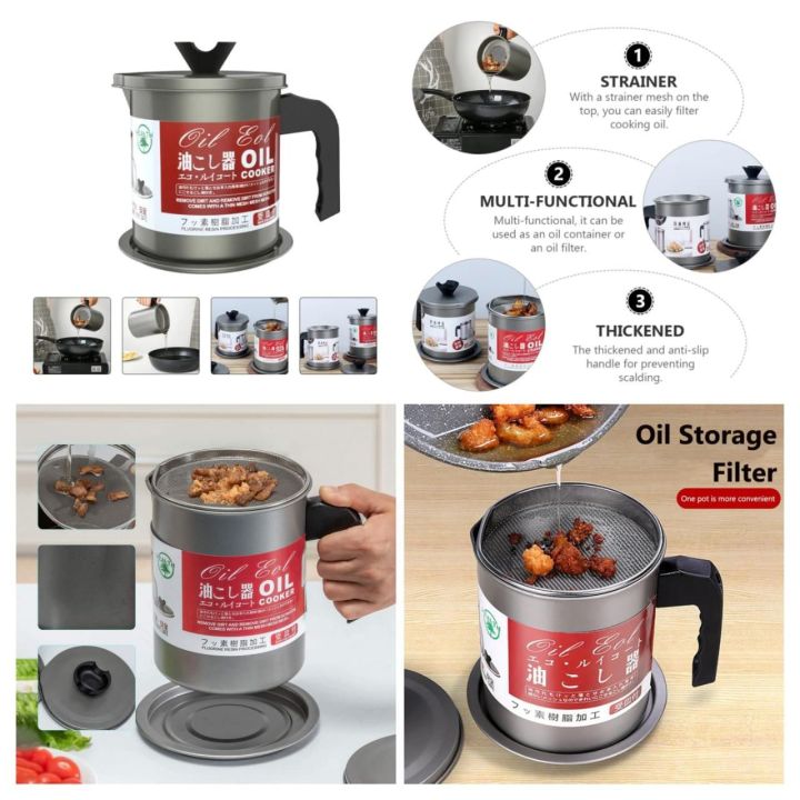 1.4L Stainless Steel Oil Strainer Pot Container Jug Storage Can With Filter Cooking Oil Pot