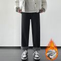 4 Colors Winter Fleece Men's Jeans Baggy Straight Elastic Waist Denim Pants Fashion Korean Thickened Warm Male Thermal Trousers. 