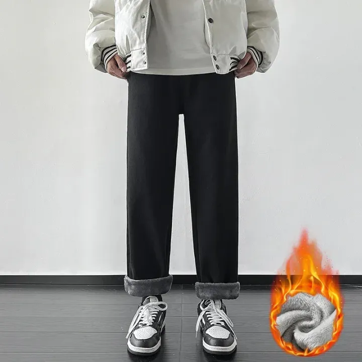4%20Colors%20Winter%20Fleece%20Men's%20Jeans%20Baggy%20Straight%20Elastic%20Waist%20Denim%20Pants%20Fashion%20Korean%20Thickened%20Warm%20Male%20Thermal%20Trousers%20-%20Image%202