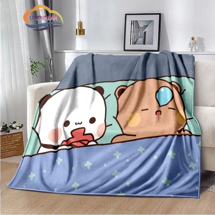 Cartoon Print Bear and Pa Blanket Cute Bubu Dudu Series Kids Warm Flannel Soft Comfortable Home Bed