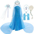 Toddler Shimmering Elsa Maxi Dress Feastured Princess Snow Queen Costume Full Bodice Sequins Embellished Christmas Party Frocks.