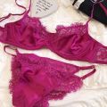 Lace Lingerie Female Satin Comfortable Ultra-Thin Large Breasts Show Small Soft Steel Ring up Support Anti-Sagging Bra Set.