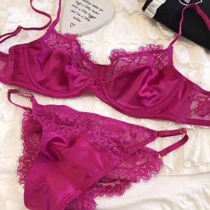 %20Lace%20Lingerie%20Female%20Satin%20Comfortable%20Ultra-Thin%20Large%20Breasts%20Show%20Small%20Soft%20Steel%20Ring%20up%20Support%20Anti-Sagging%20Bra%20Set%20-%20Image%204