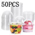 50PCS Disposable Transparent Plastic Cups Dome Flat Lids Milk Tea Cups Bowls Fruit Juice Coffee Ice Cream Cake Container. 