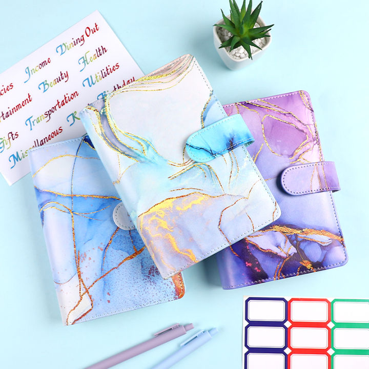 A6 Marble Colorful Money Budget Planner Binder Envelopes Cash Notebook ...