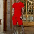 2025 summer new men's breathable sportswear short sleeved t-shirt and shorts set popular quick drying clothing. 