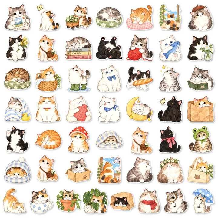 Carton Labtop 10/30/50pcs Cartoon Funny Watercolor Cat Stickers Decals DIY ...
