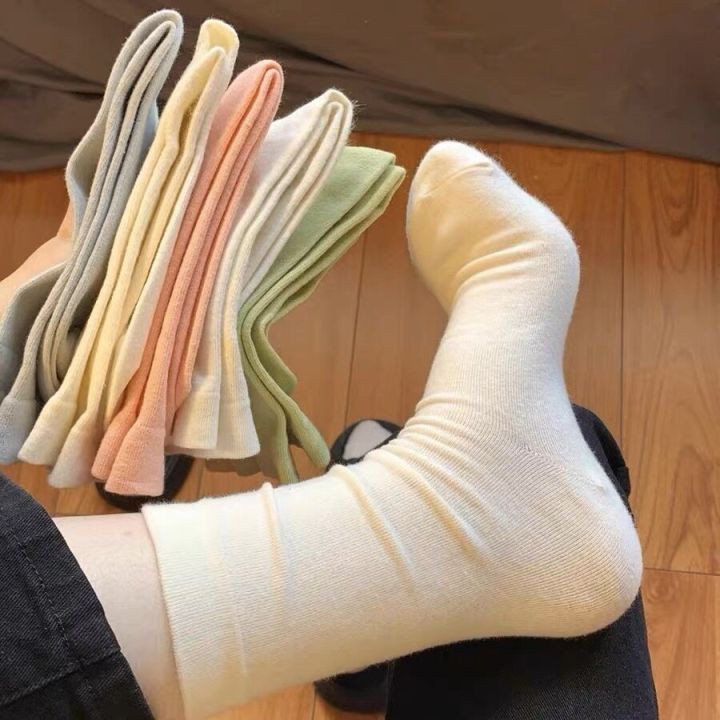 Socks Women's spring and autumn pure color ins medium hose loose pregnant women's socks soft pile socks