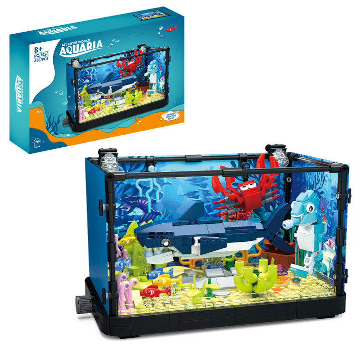 Fish Tank Block Set with Lights, Aquarium, Marine Life, Shark Eco Tank