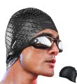 Swimming Cap Speedo Embossed Bubble for Men & Women long Hair. 