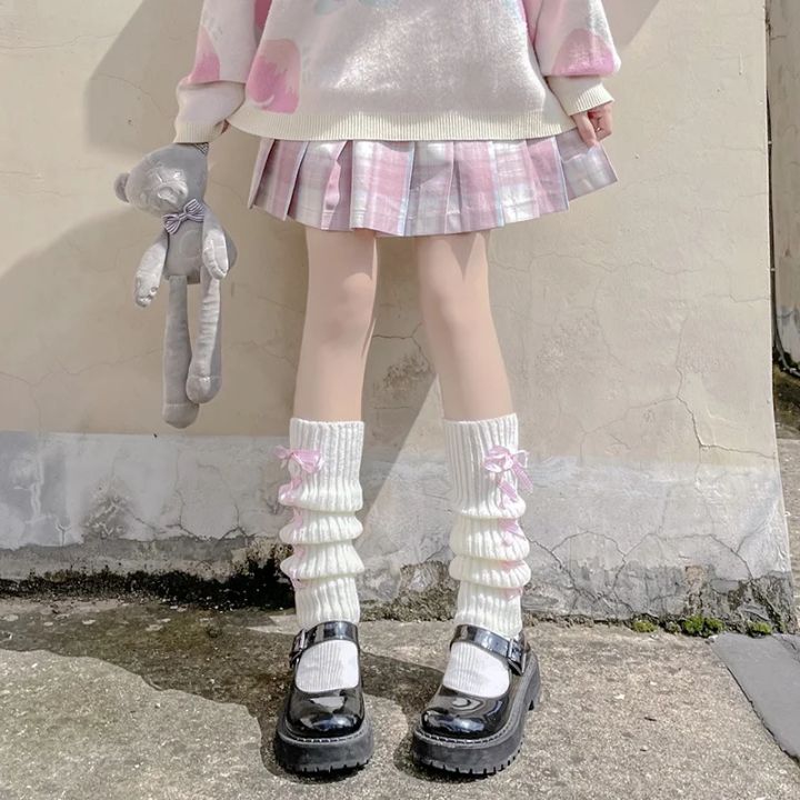 Ribbon%20Bow%20Leg%20Warmers%20Japanese%20Style%20Lolita%20Long%20Socks%20Women%20Gothic%20Legging%20Gaiters%20Knee%20Goth%20Winter%20Knitted%20Cuffs%20Ankle%20Warmer%20-%20Image%205