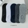 5 Pairs of MEN'S Invisible Socks and Slippers Boat Socks, Cotton Silicone Anti Slip Summer Solid Color MEN'S Ankle Socks. 
