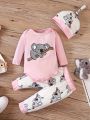 0-1 year old new newborn baby boys and girls, spring and autumn cartoon printed long sleeved bun hoodie+same style printed pants. 