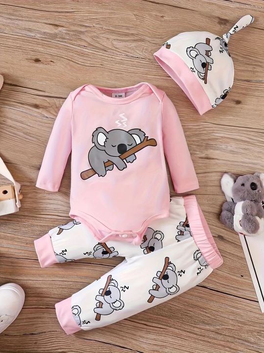 0-1 year old new newborn baby boys and girls, spring and autumn cartoon printed long sleeved bun hoodie+same style printed pants