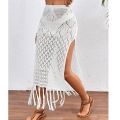 Women Knitted Texture Sarong Skirts  High Slit Tassel Cover-Up Beach Summer Vacation Wrapped Skirt Bikini Cover Up. 