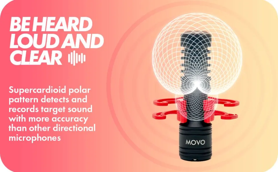 Movo VXR10-PRO External Video Microphone For Osmo Pocket, Camera, Smartphones, With Rycote Lyre Shock Mount - Compact Shotgun Mic And Accessories - Battery-Free DSLR Mic