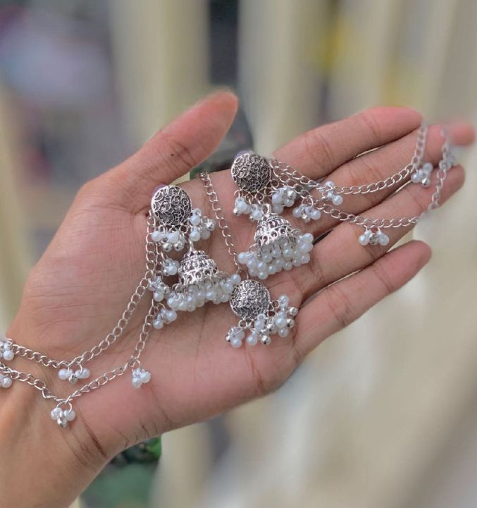 Antic%20tana%20dul%20tikli%20jhumka%20set%20-%20Earring%20set%20-%20Metal%20jewellery%20-%20Unique%20fashion%20by%20Aysha%20-%20Image%202
