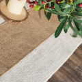 Burlap Table Runner Long Farmhouse Table Runner Jute Runner Woven Fabric Light Colour Edge.