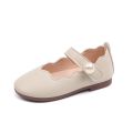Girls Leather Shoes for Party Wedding Solid Color Kids Princess Shoes with Big Pearl Round-toe Children Shallow Moccasin Shoes. 