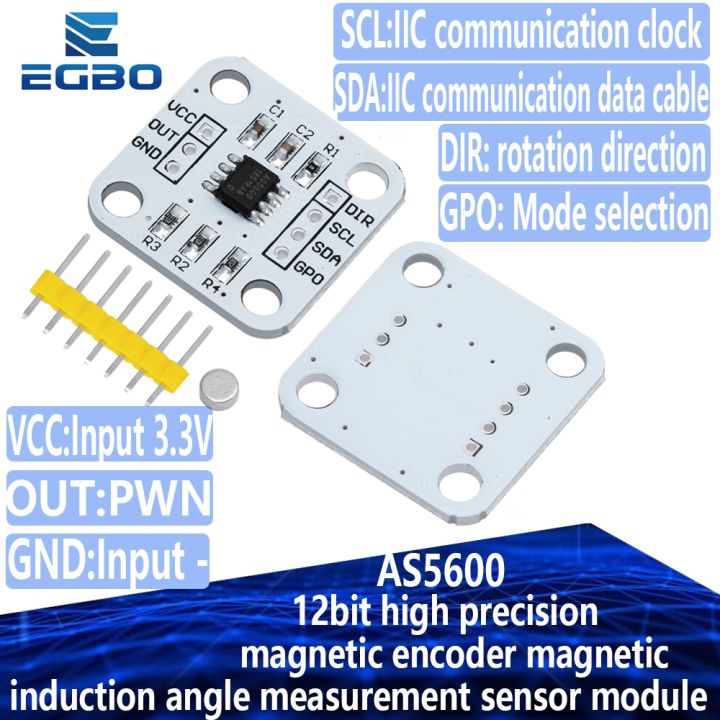 AS5600 Magnetic Angle Encoder Sensor Module 12-Bit High Precision Non-Contact Position Sensor with I2C/PWM Output for Arduino