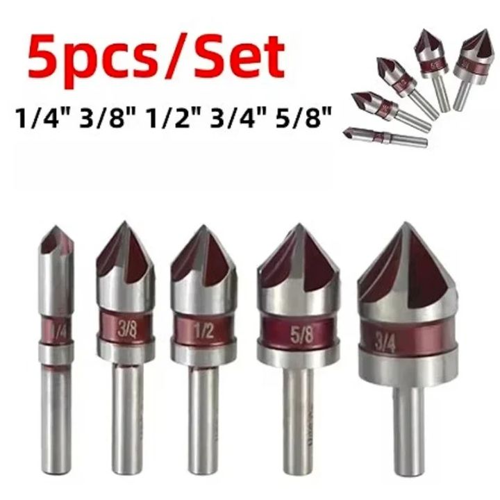 HSS 5 Flute Countersink Drill Bit Set 1/4'' Hex Shank 82 Degree Taper ...