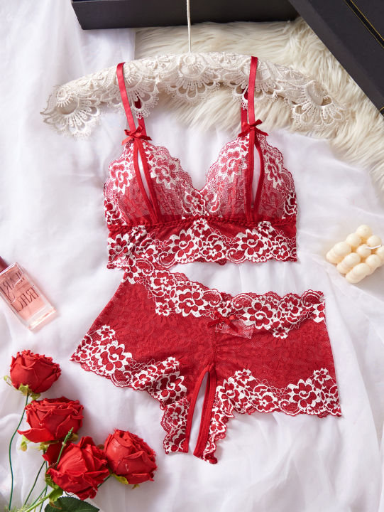Lace%20Contrast%20Color%20Lingerie%20Bra%20And%20Panties%20Sets%20Underwear%20Set%20Women%20Suits%20-%20Image%202