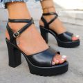 Summer Luxury Diamond Buckle Strap Women's Pumps Square Heel Solid Pumps Shoes Women Fashion Pu Platform High Heels Female. 