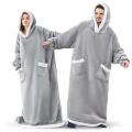 180cm Super Long Flannel Blanket Pyjamas with Sleeves Winter Hoodies Sweatshirt Women Men Pullover Fleece Giant Oversized Outdoo.