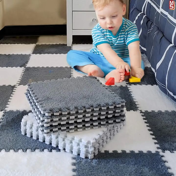 1-10 PCS Plush Foam Floor Mats Carpet Square Foam Floor Mats Fluffy Interlocking Floor Tiles for Bedroom Kindergarten Playground