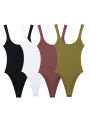 Women's Skinny Ribbed Bodysuits O Neck Straps Snap-Button  Fashion Female Playsuits Comfortable Stretchy Clothing. 