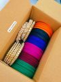1 Box Indian Metal Velvet Churi For Girls-(Gift Package)6 Doson Colorful Churi & Metal Churi Set Combo. 