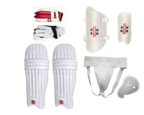 Pack of 5 hard ball cricket accessories+cricket thigh pads+ cricket Leg pads+cricket Elbow +cricket guard sporter set +5 accessories Cricket kit low price kit of 5 for right handed batsmans 5 pack kit available for all all Age groups kids kit Adult kit