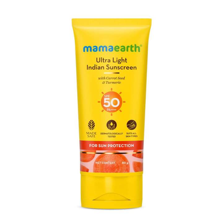 Mamaearth Ultra Light Sunscreen Lotion | Organic & Natural SPF 50 Broad Spectrum Sunblock Suntan Lotion with Turmeric & Carrot Seed | 2.71 Fl Oz (80ml)