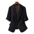 Black Solid Casual Turn-Down Collar Single Button Short Sleeve Women's Jacket Suit Blazer Short Coat Woman Clothing Fashion 2024.