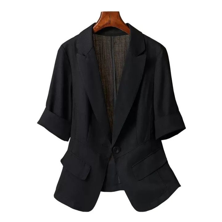 Black%20Solid%20Casual%20Turn-Down%20Collar%20Single%20Button%20Short%20Sleeve%20Women's%20Jacket%20Suit%20Blazer%20Short%20Coat%20Woman%20Clothing%20Fashion%202024%20-%20Image%207