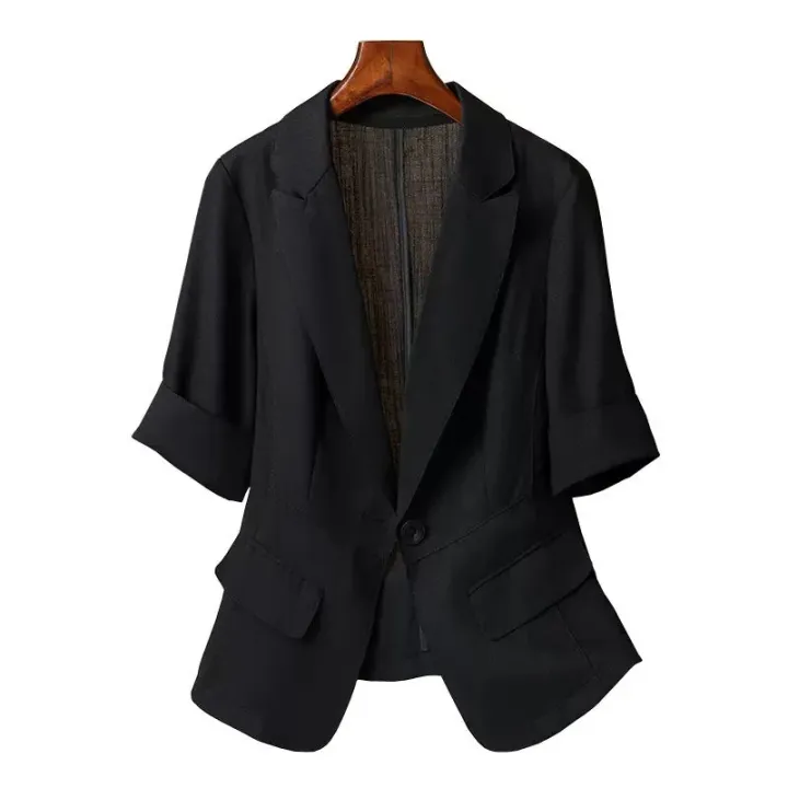 Black%20Solid%20Casual%20Turn-Down%20Collar%20Single%20Button%20Short%20Sleeve%20Women's%20Jacket%20Suit%20Blazer%20Short%20Coat%20Woman%20Clothing%20Fashion%202024%20-%20Image%207