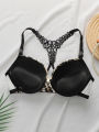 Women's  lingerie set with front buckle leopard print lace crossed back with steel ring gathered push up bra set A3159. 