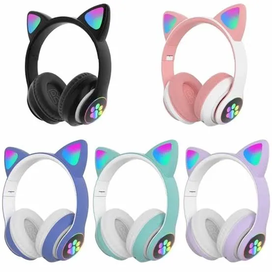 STN28 LED Cat Ear Headset Noise Cancelling Headphones Bluetooth 5.0 Colorful Kids Headset Support TF Card 3.5mm Plug with Mic