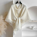 2025 Autumn and Winter New Women's Neck Wrap Wool Blended Tassel Triangular Shawl Female Thickened With Knitted Warm Shoulder. 